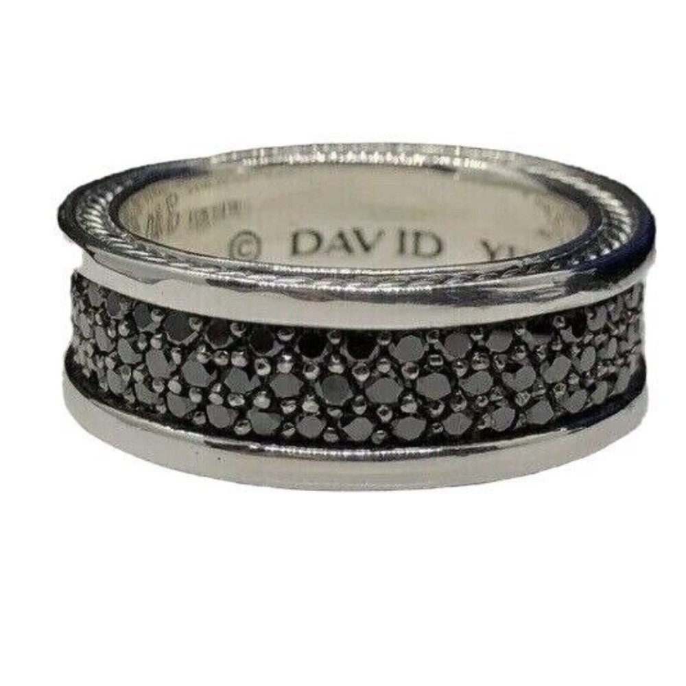 David Yurman Streamline Pave Black Diamond 3-Row Band Ring Size 10